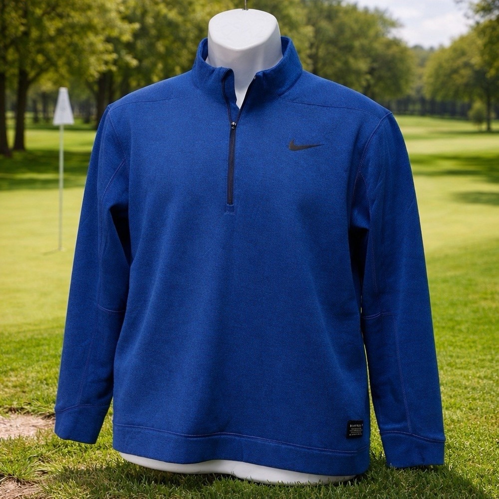 Nike Golf 1/4 Zip Sweatshirt Mens Large Blue Fleece Pullover Mock Neck Logo